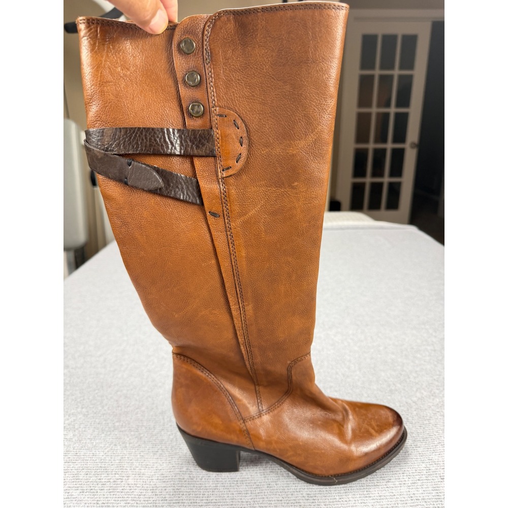 Clarks Maymie Stellar Cognac Leather Tall Riding Boots Block Heel Womens 8M - Picture 15 of 16